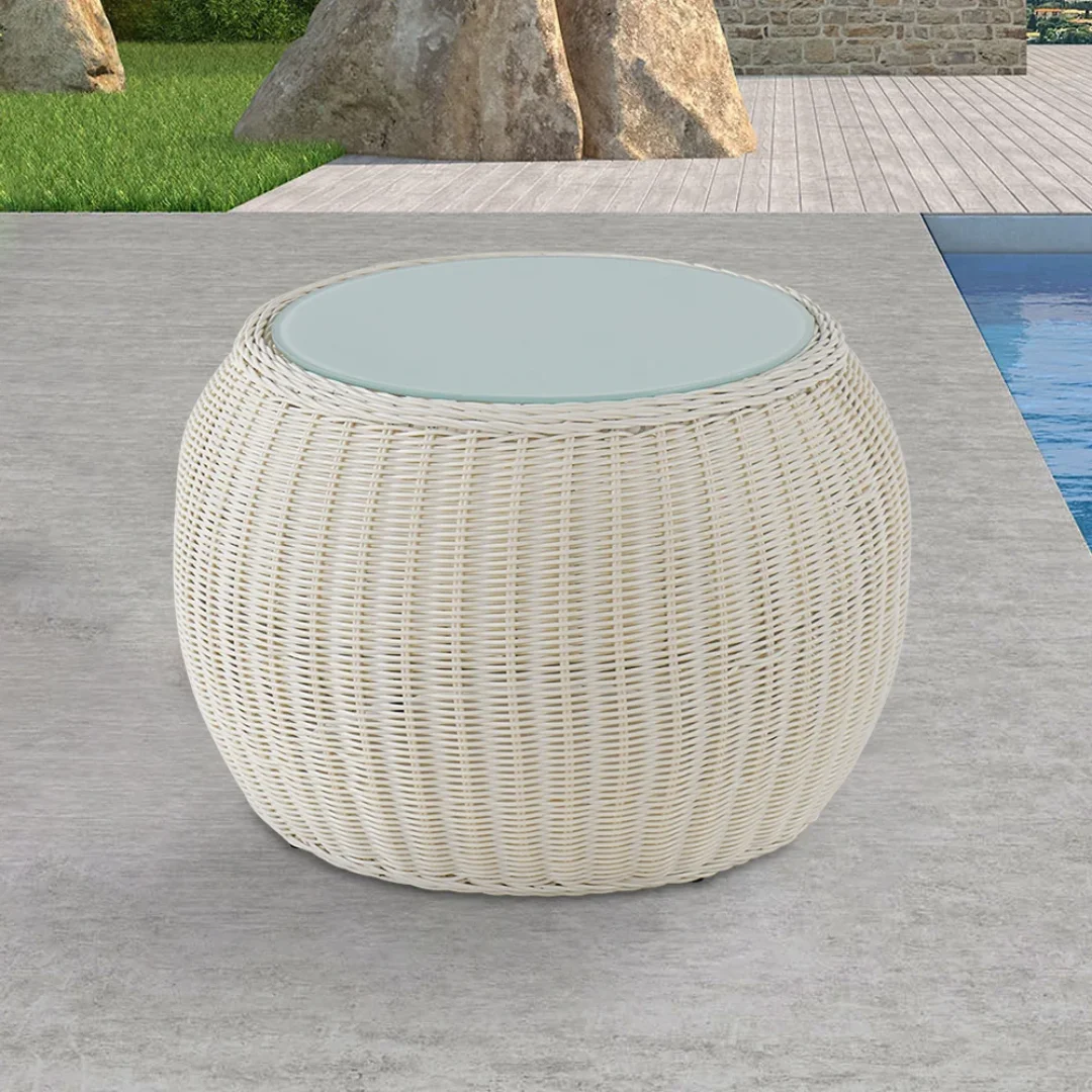 Custom Rattan Wicker Coffee Table for Living Room Glass Round Table Handmade Corner Table With Wine Holder from Vietnam