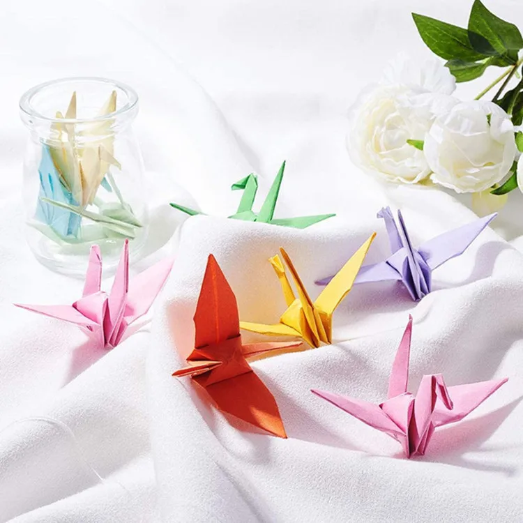 100pcs/Bag 10cm Mixcolor Glitter Paper Origami Crane Handmade Paper Flowers Origami Crane