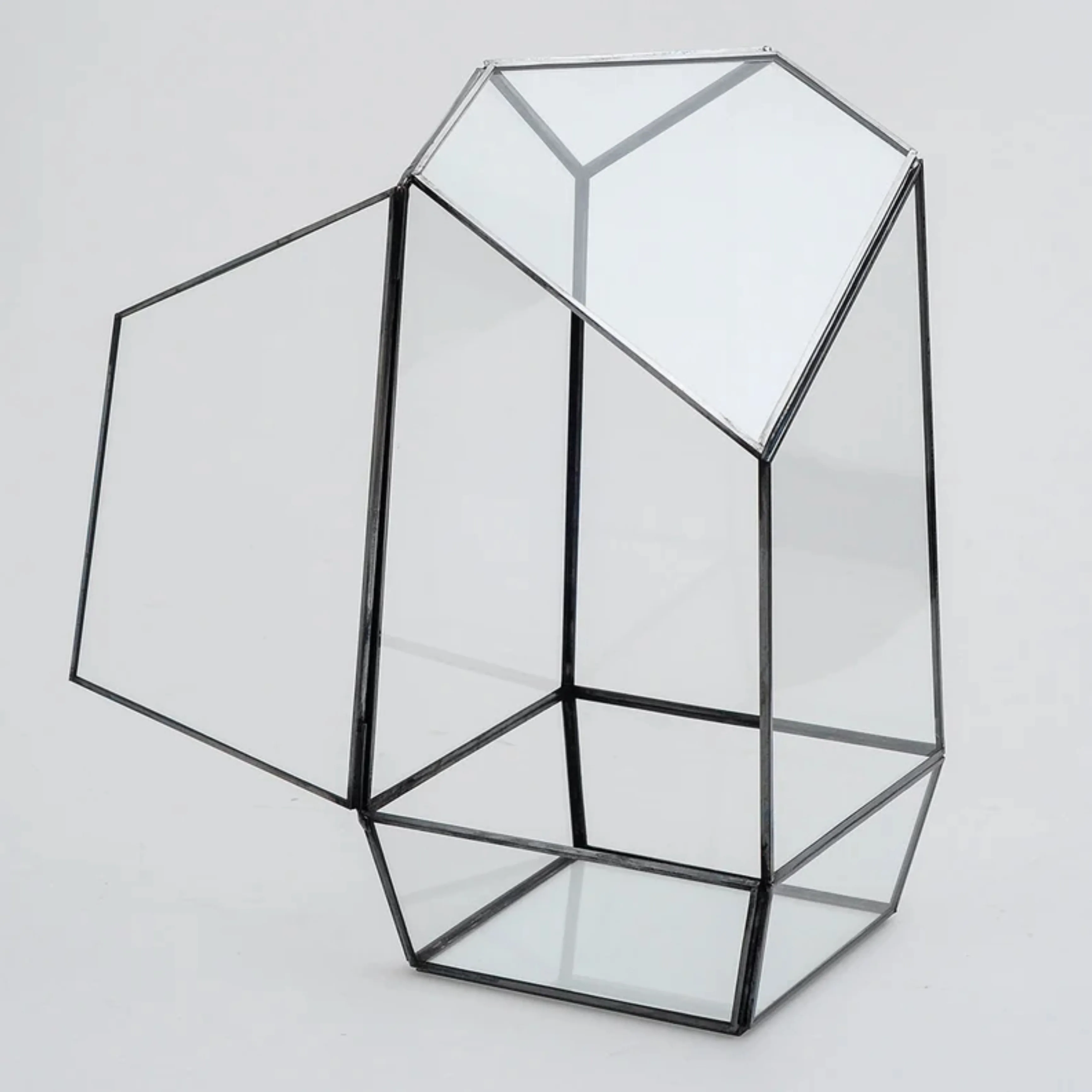 Wholesale Geometric Glass Terrarium Irregular Shaped with Black Metal Rim Frame For Plants and Flowers Home & Garden Decoration