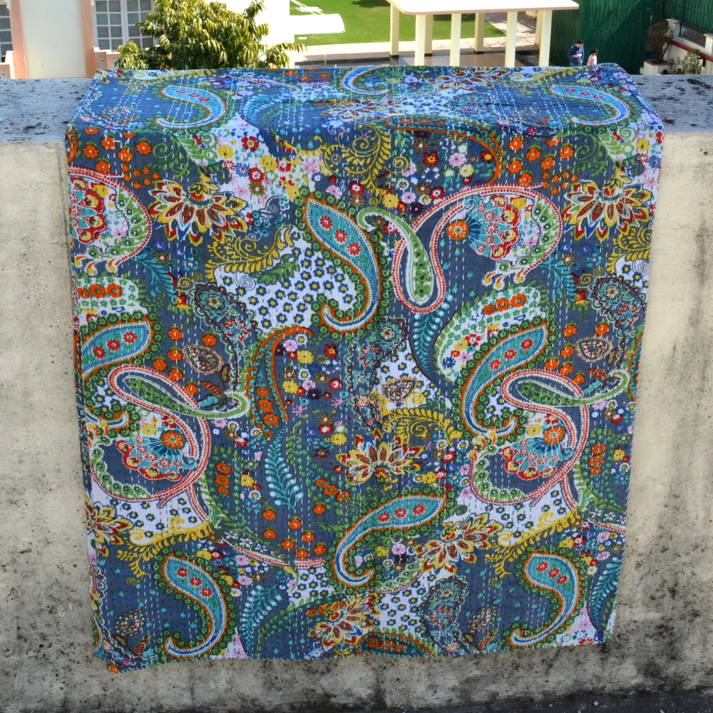Handmade bedspread kantha quilt Indian reversible kantha cotton fabric handmade Screen Print bed quilt 100% cotton home KQSP199