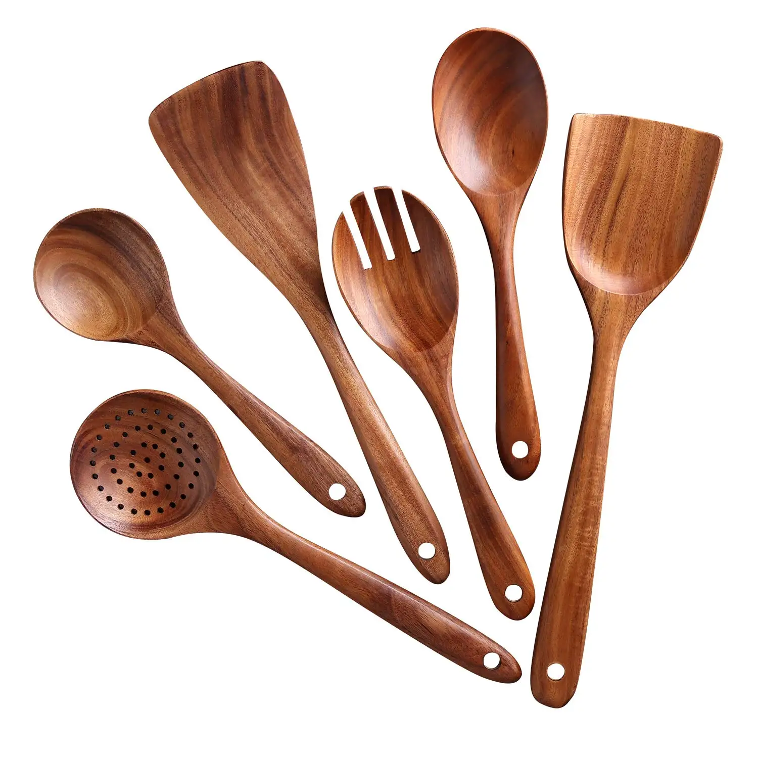 Wooden Spoons for Cooking 5 Piece Non Stick Wooden Spoon Set Wooden Spoons, Spatula Set, Slotted Spoon & Pasta Spoon - Handmade