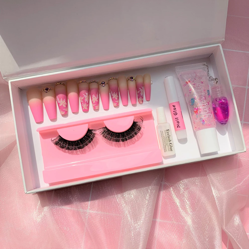 3d Mink Vegan Eyelash Tweezer Silk Faux Mink Synthetic False Lashes Fake Press On Nails Eyeliner Glue Pen Cosmetic Kit