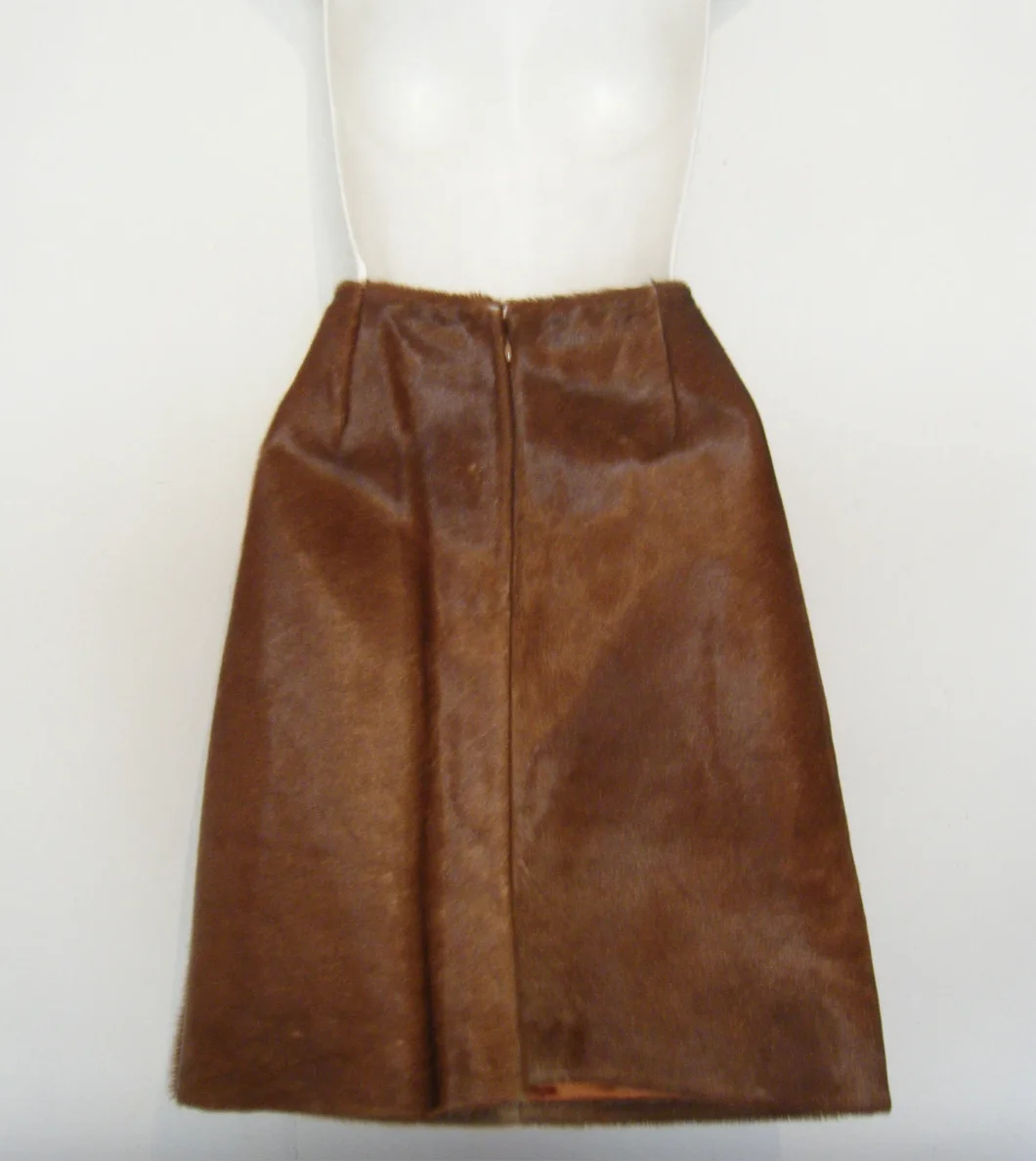 2024 OEM Spring Autumn Women cowhide Leather Skirts High Waist Pleated Skirts A Line Solid Color hairs on Skirts Plus Size