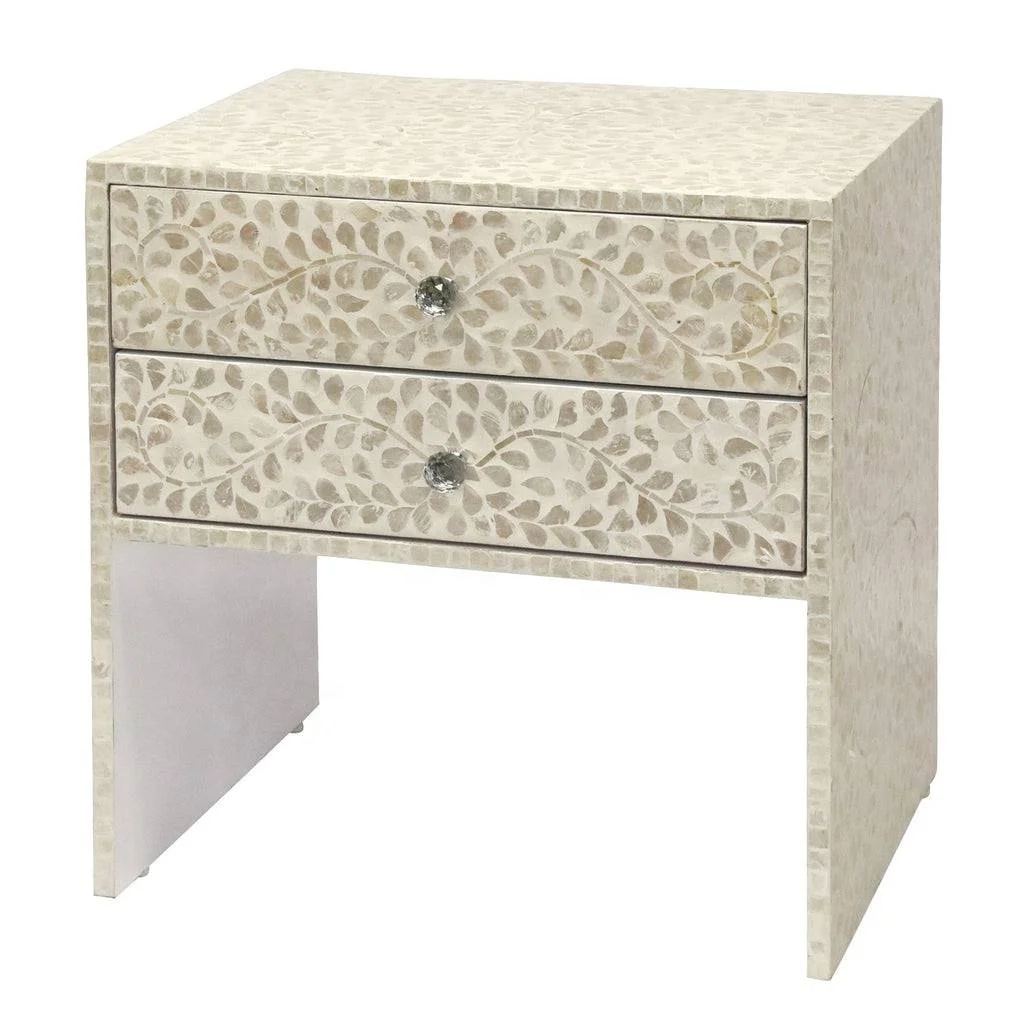 High quality luxury coffee table with Mother of Pearl inlaid made in Vietnam White Ariel Capiz Side Table for living room