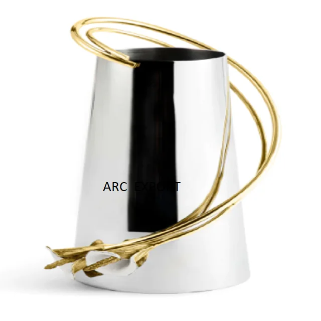 Antique Modern Black Brass Metal Flower Vases and Pots With Leaf Decoration Gold Color Base For Home Wedding Events Decoration