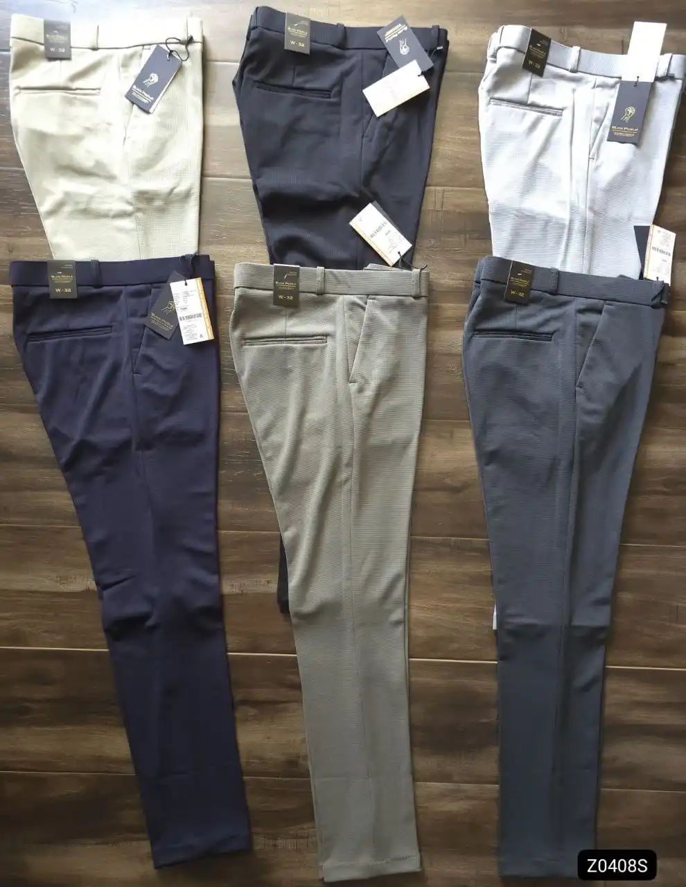 PREMIUM FORMAL PANTS WITH ENZYME WASH SINGLE POLY PACKING  SUPER PREMIUM FINE SELF CHECKS DOBBY 4 WAY POWER