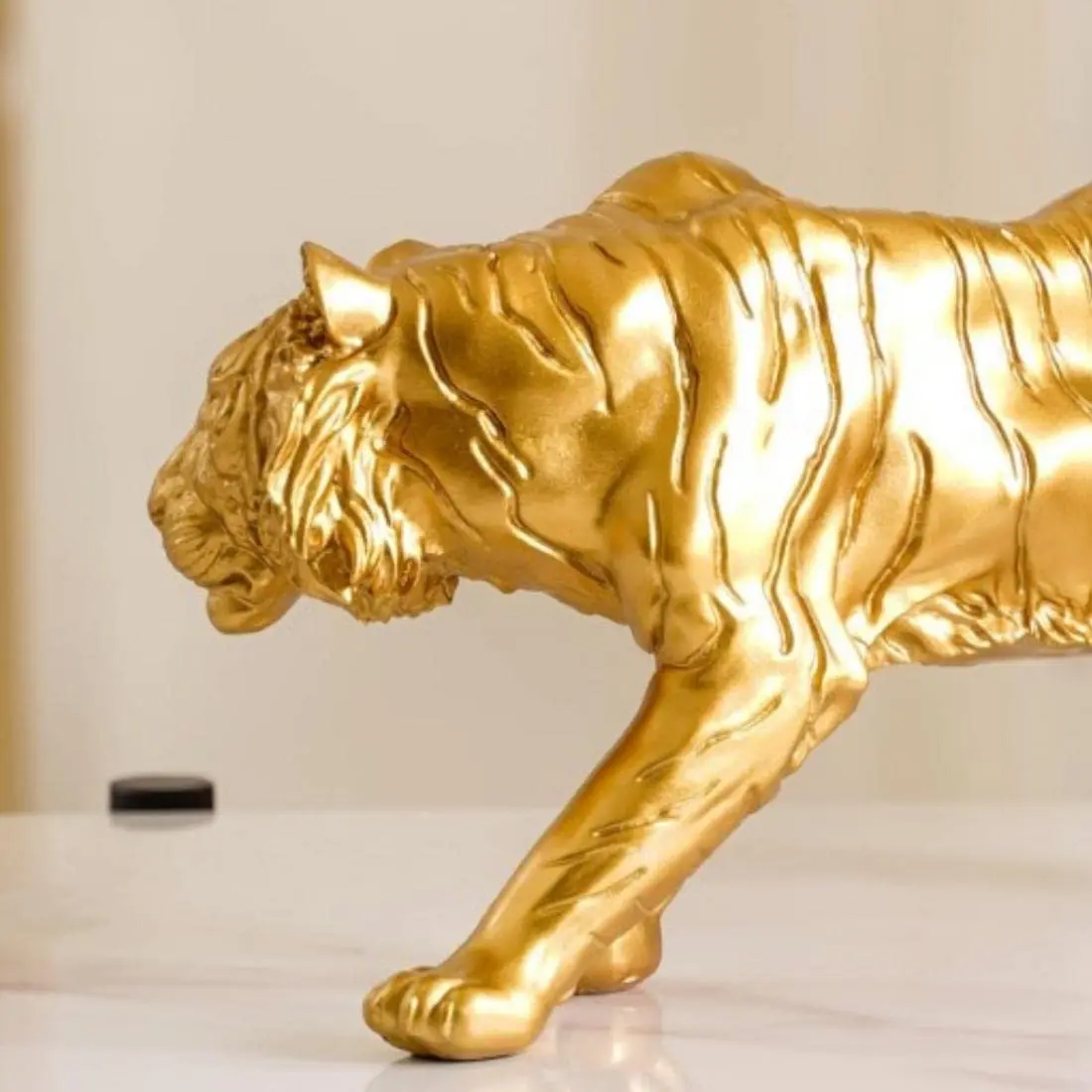 Golden Royal Bengal Tiger Resin Showpiece with Smooth Metallic Finishing for Home Decor Living Room Perfect for Gifting