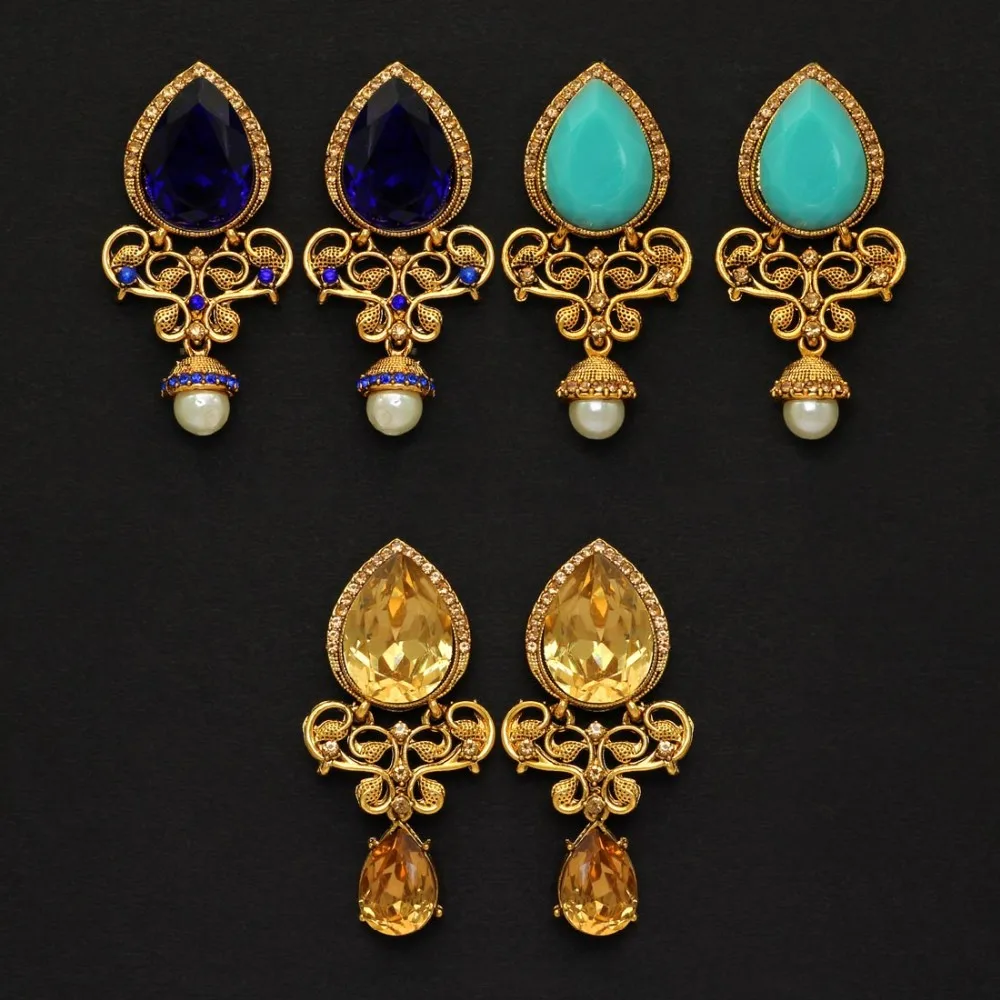 All New Indian Jewelry Multi Color Glass Stone 3 Pair Of Earrings Combo for women and girls