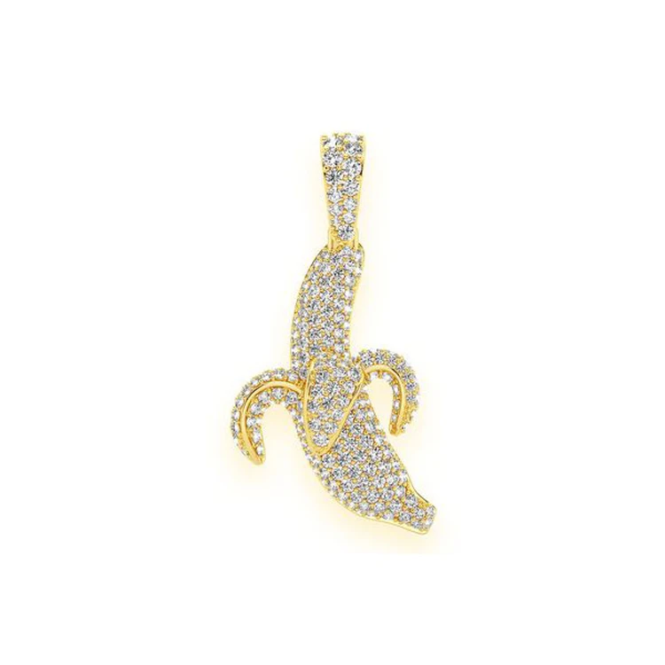 Engagement Gift Fashion Jewelry for Men or Women 1.2 CTS 14K Gold Custom Banana Peel Natural Diamond Charm Pendant