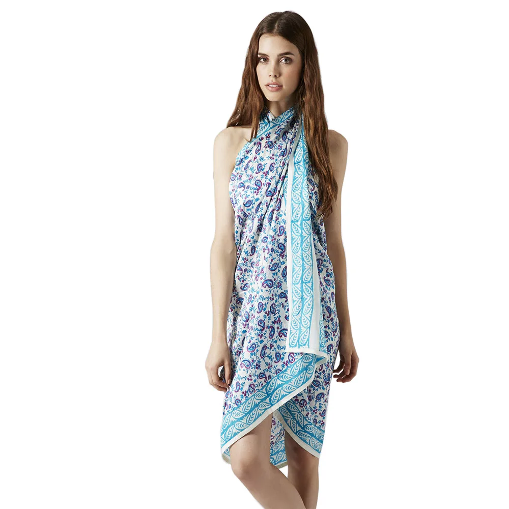 Wholesale Fashion Summer Beach Cotton Sarong With Logo Good Quality For Women Casual Beach  Printed Pareo Sarong