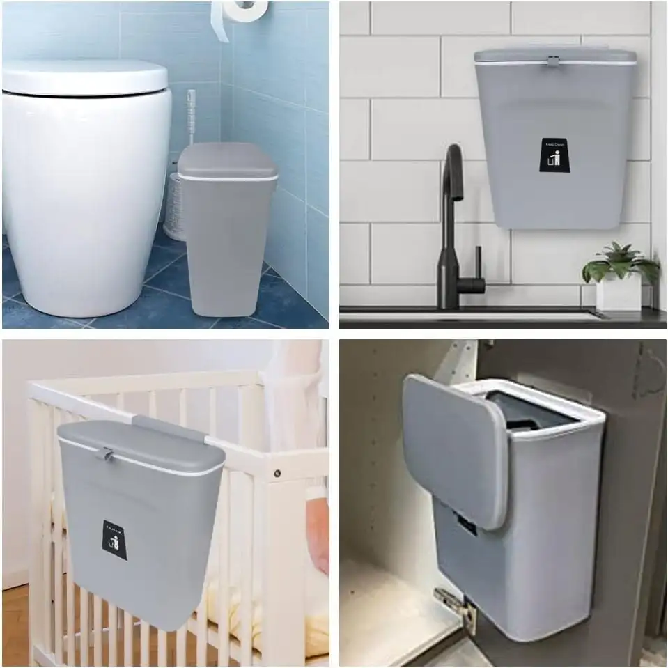 Wall Mounted Open Top Slim Trash Can Kitchen Cabinet Door Hanging Waste Bin Garbage Car Recycle Dustbin Rubbish Can Trash Cans