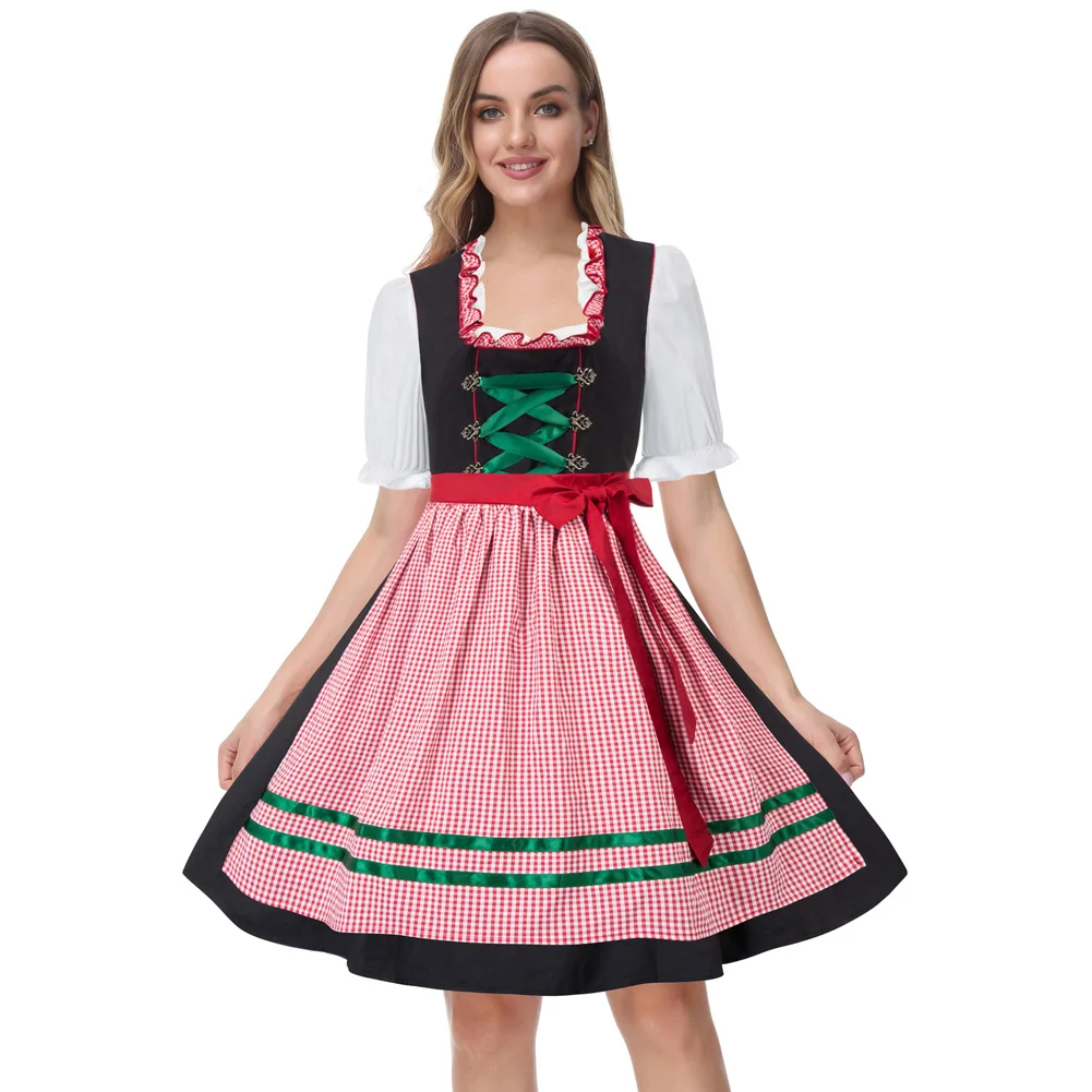 OEM Women 2pcs Set Costumes Dress+Apron For German Bavarian Oktoberfest
