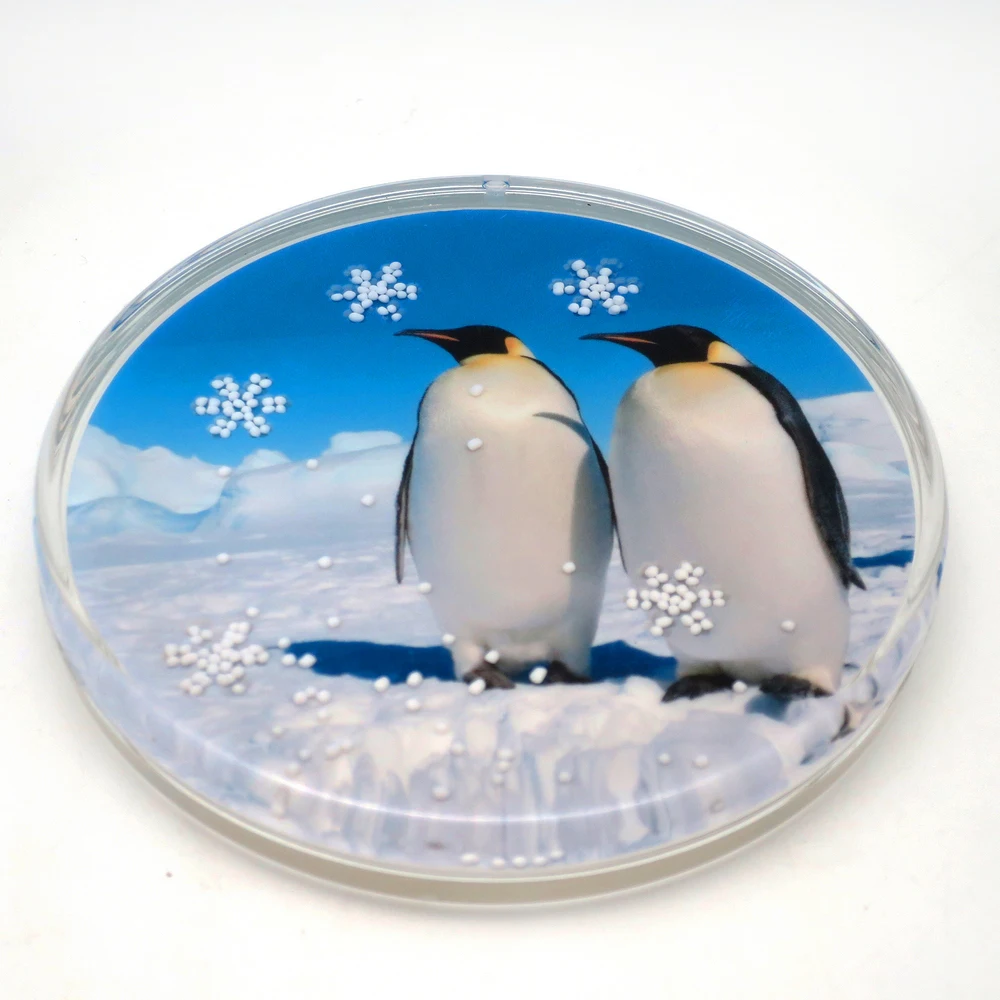 Crystal Look 4-inch drink Coaster, make a Fun to rotate,Christmas gift, snow,Penguin,Winter,Snowflake