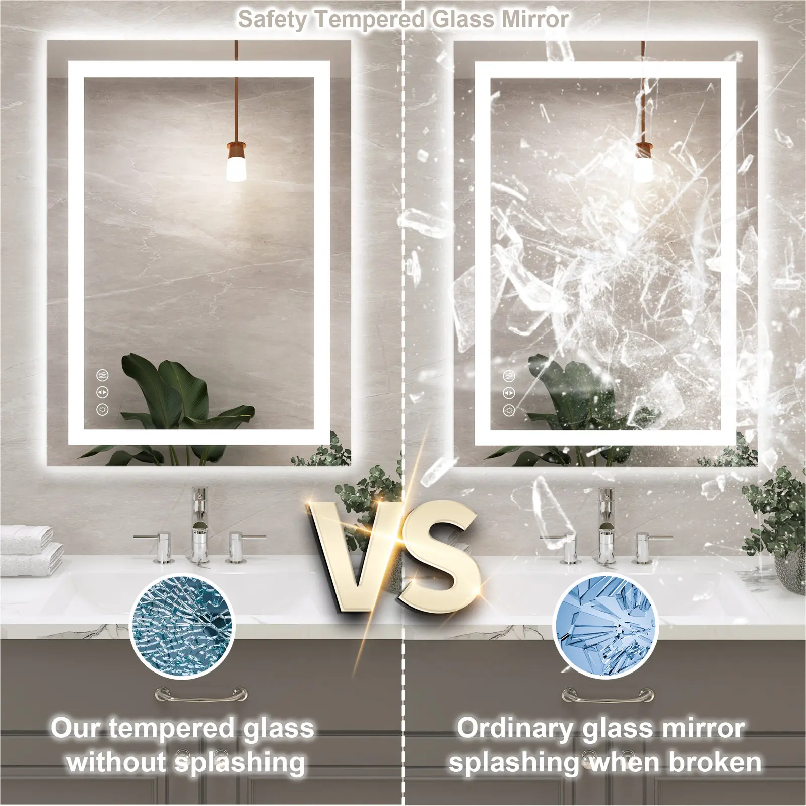 Wholesale touch screen rectangle bath mirror smart LED light induction bluetooth antifogging bathroom mirror