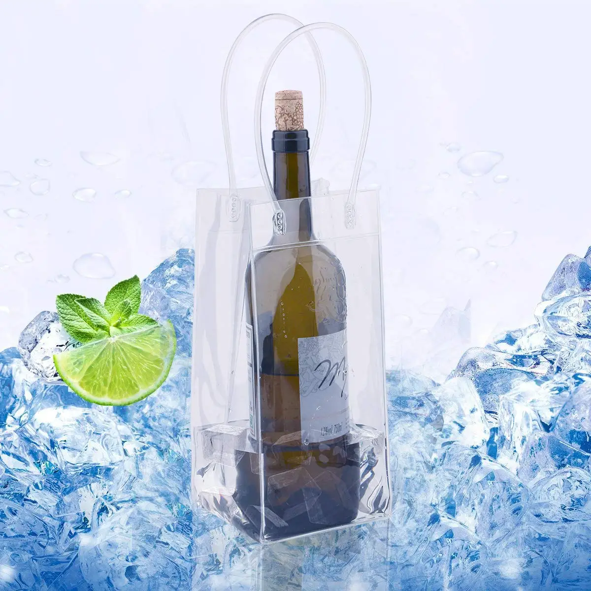 cheap Portable Collapsible Clear PVC White Wine Chiller Ice Bag and Wine Ice Bag for Outdoor Party Cold Beverage