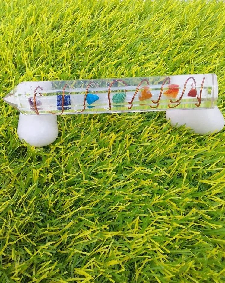New Orgone Selenite With 7 Chakra Stone 8 Faceted Massage Wand