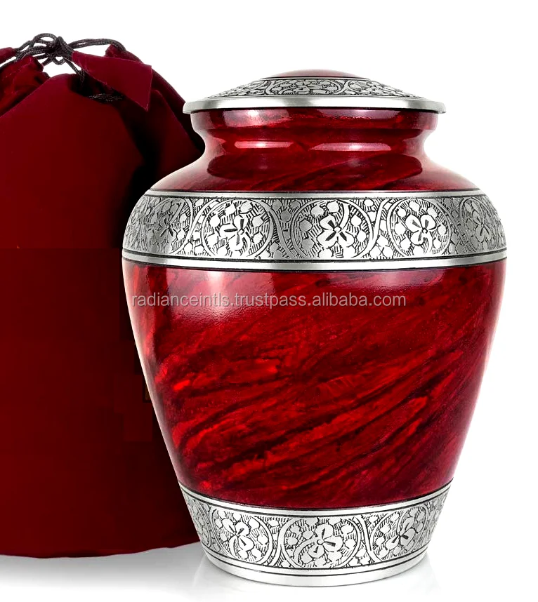 Handcrafted Large European Style Royal Red Cremation Urn for Adult Ashes Unique and Classic Modern Funeral Urn