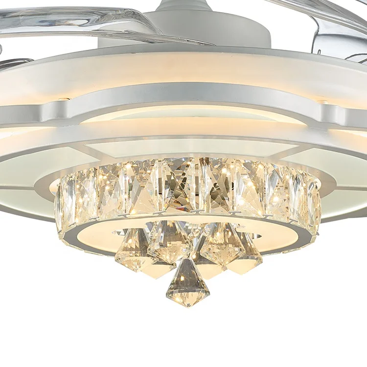 The high-selling elegant crystal lamp fan decorative crystal hidden blades ceiling fan invisible ceiling fan with light