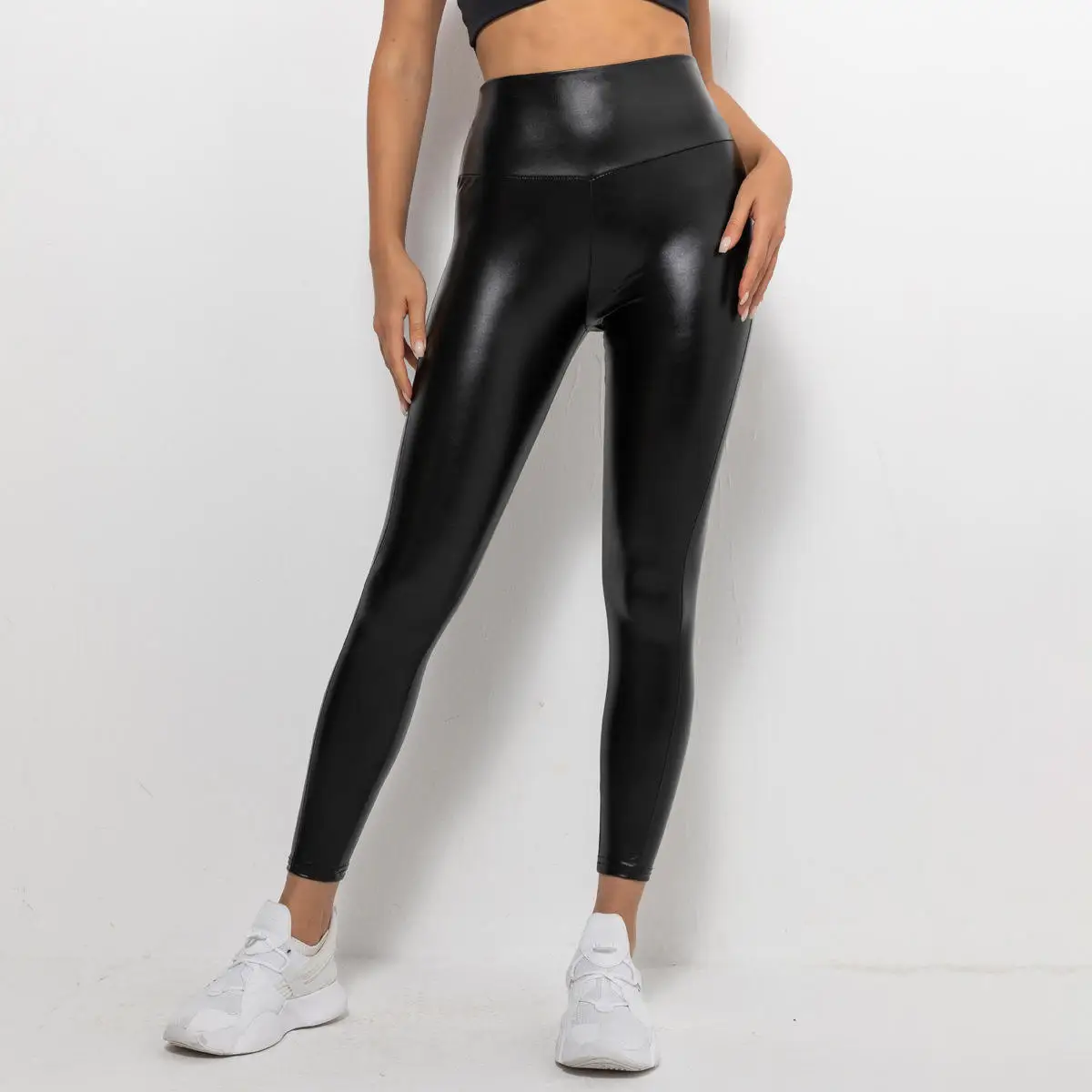 Reasonable Price PU Leather Leggings Pants Pure Bright Black Tight Women Trousers Running Fitness High Elastic Yoga