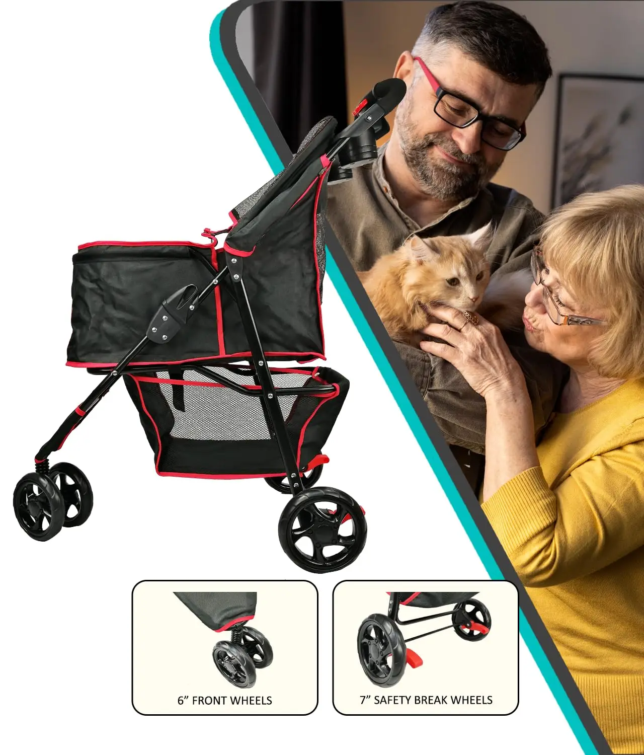 TH-PSP-093 Vietnam Factory Price Rotate Wheels Pet Stroller Walking Cage Pet Cart Carriers