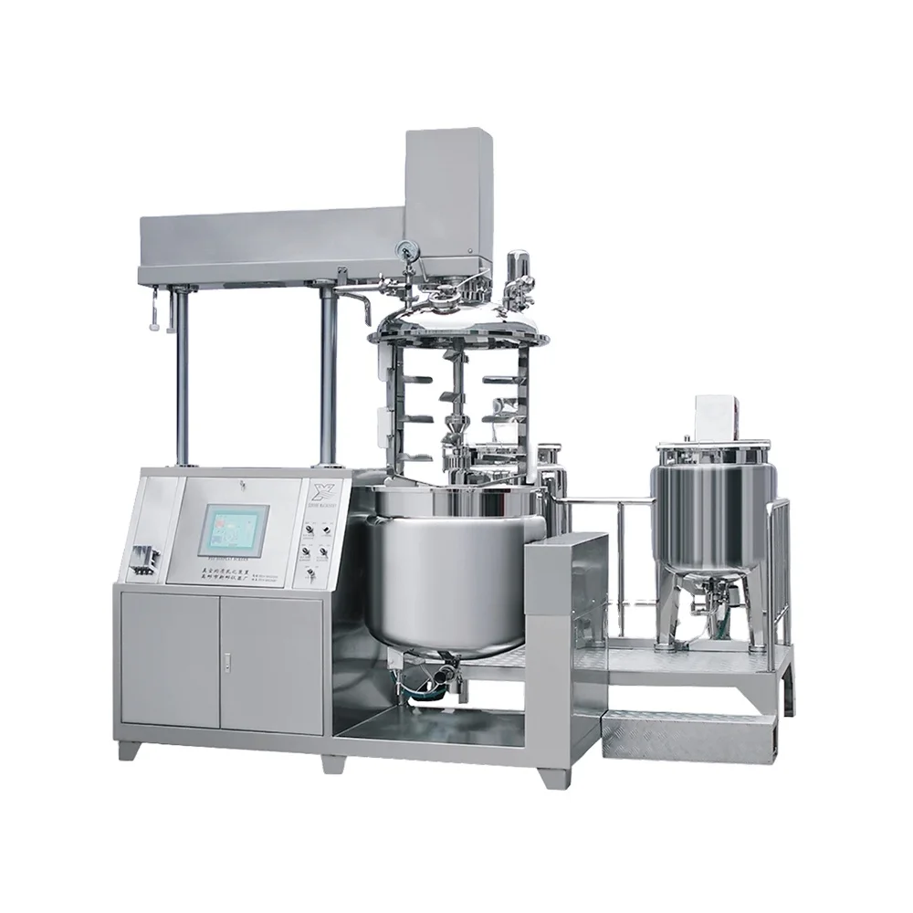 Cosmetic body lotion cream making vacuum emulsifying homogenizer mixing machine with water and oil tank