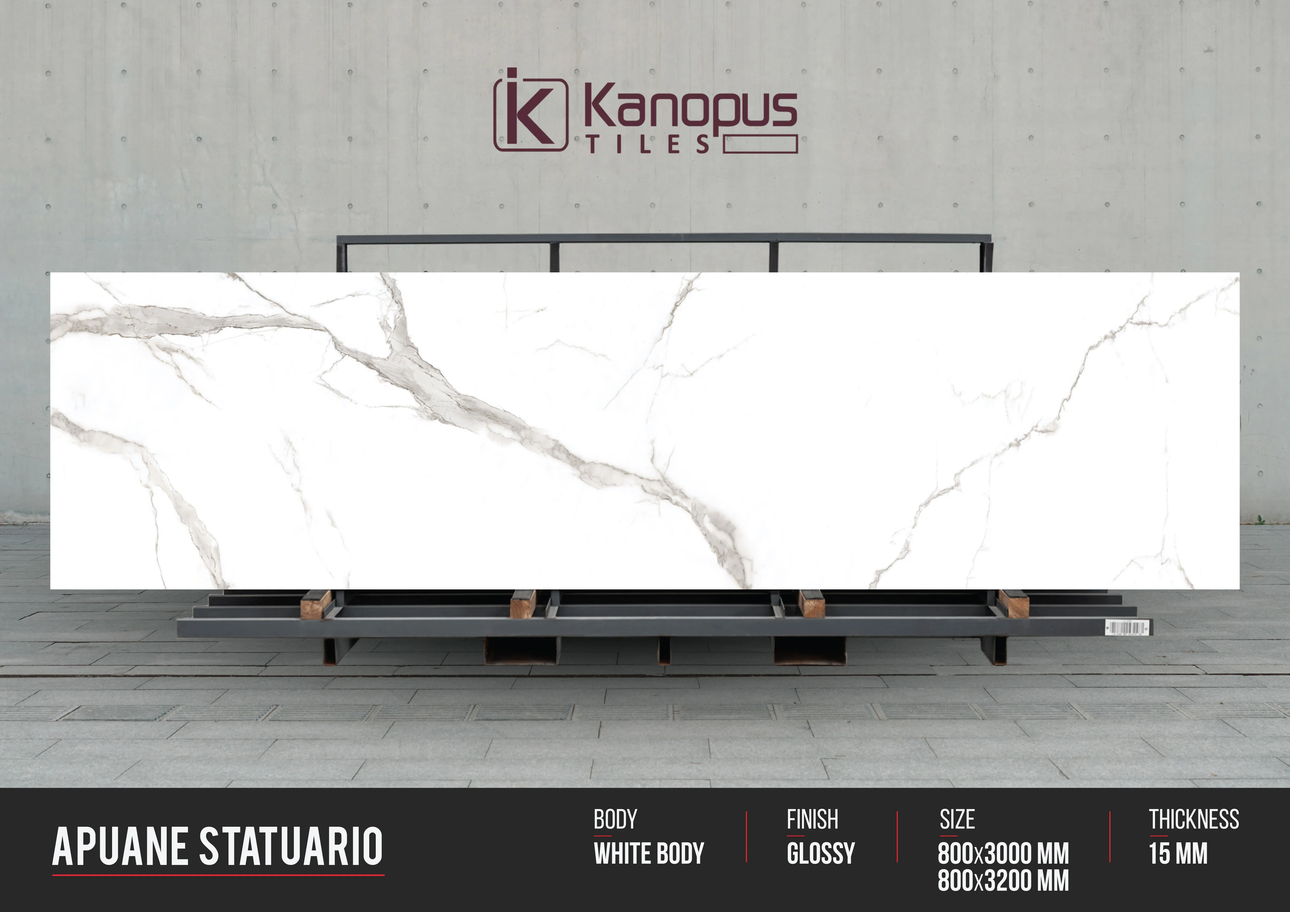 800x3000mm Indian Porcelain Tiles Glossy Surface Digital Glazed Rectified Tiles in Model Laurent Black by Knopus Tiles