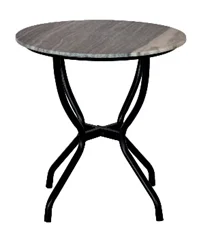 New Latest Design Lovely Grey Lining Marble Stone Side Table with Black Metal Finish Coffee Table for Home, Restaurant and Hotel