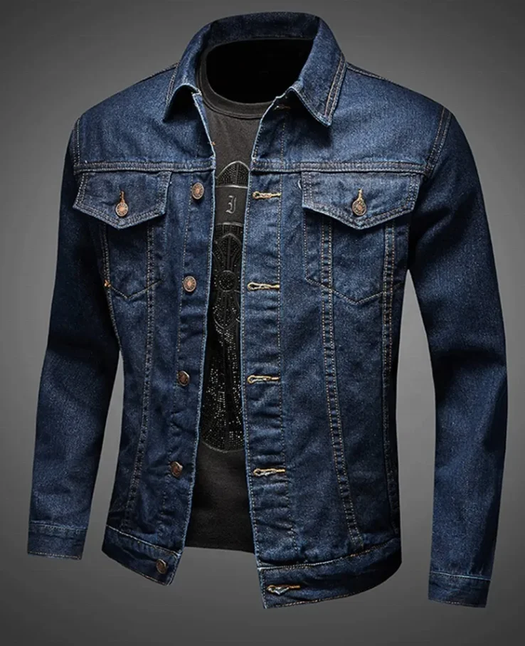 Wholesale blank men denim jacket long sleeve single button denim cowboy black jeans jacket for men