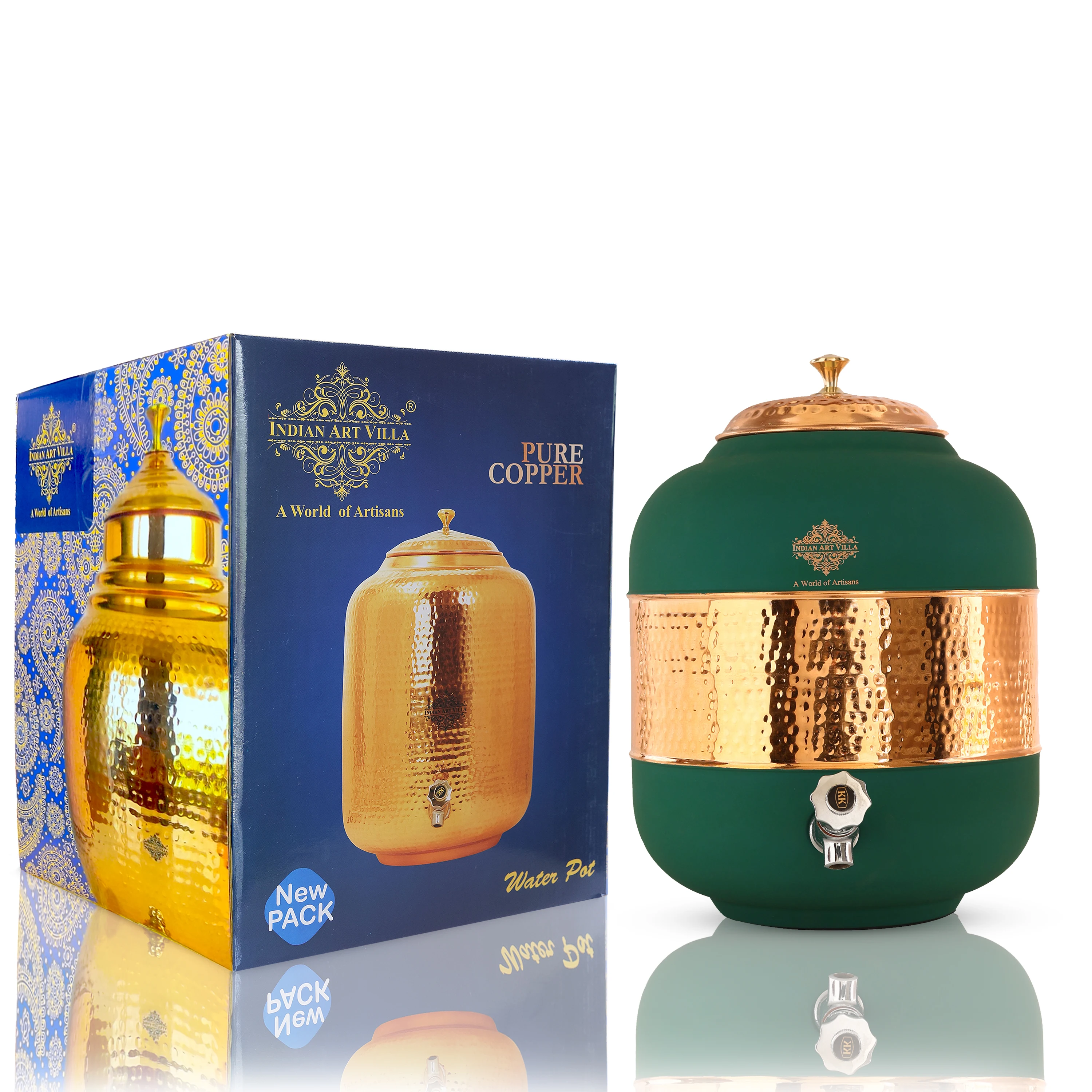 IndianArtVilla Pure Copper Water Pot, Half Hammered with Silk Finish-Contemporary Color Choices, 17000 ML