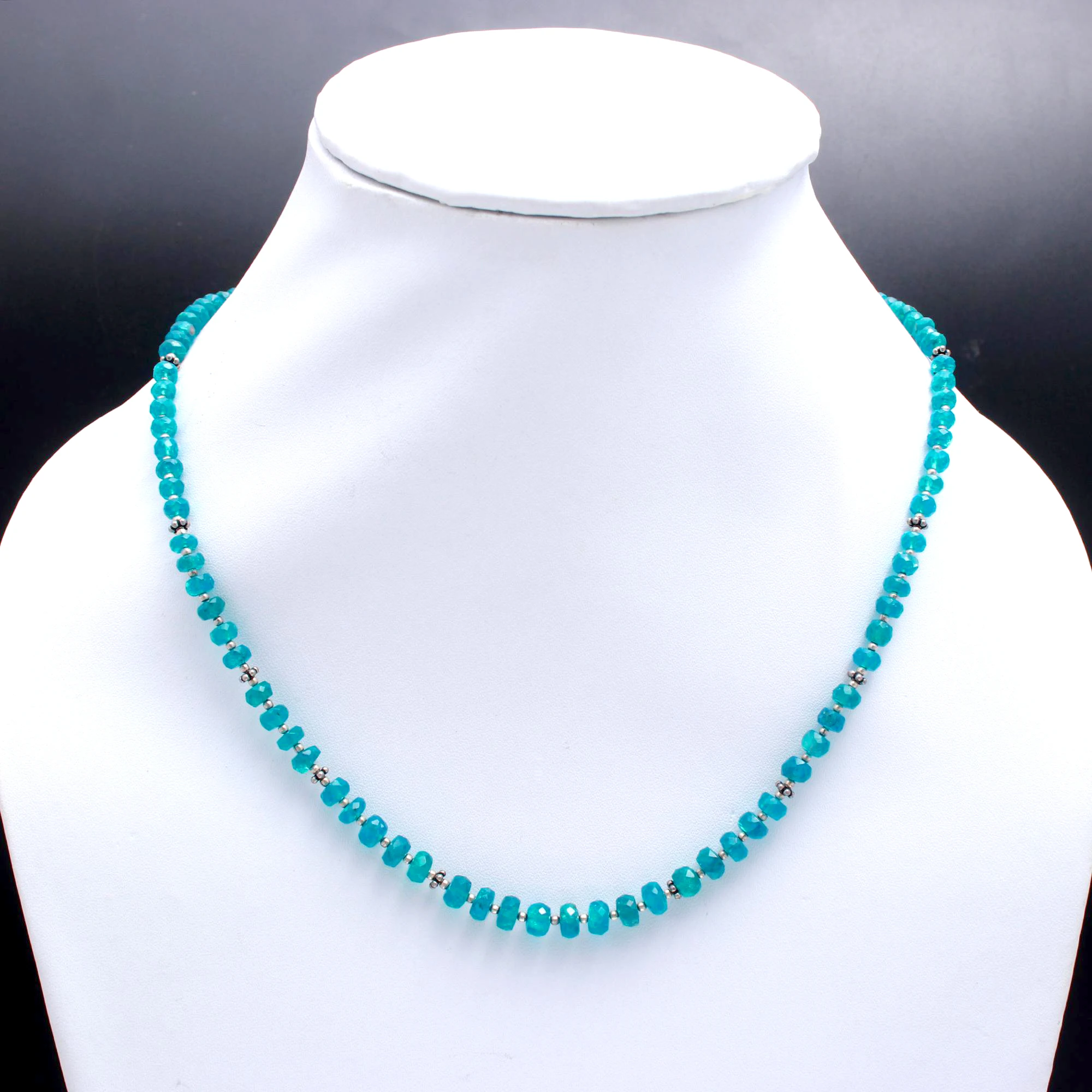 High-Grade Natural Neon Apatite Faceted Rondelle Beads Blue Apatite Necklace with Gold Wholesaler Jewelry