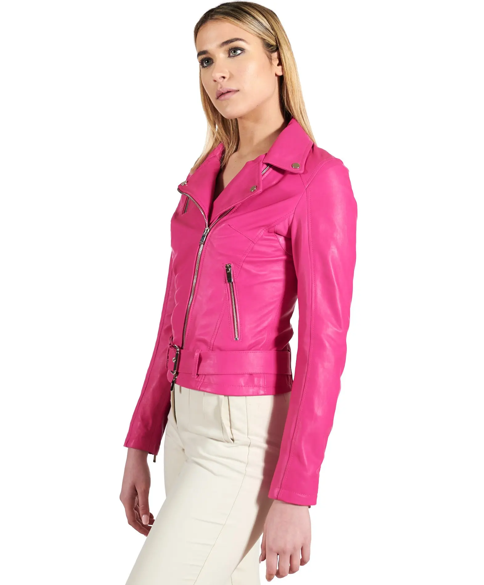 Biker Fuchsia belted Natural Lamb Leather Perfecto Jacket Custom Luxury Motorcycle Slim Sexy Biker Leather Jackets For Teen Age