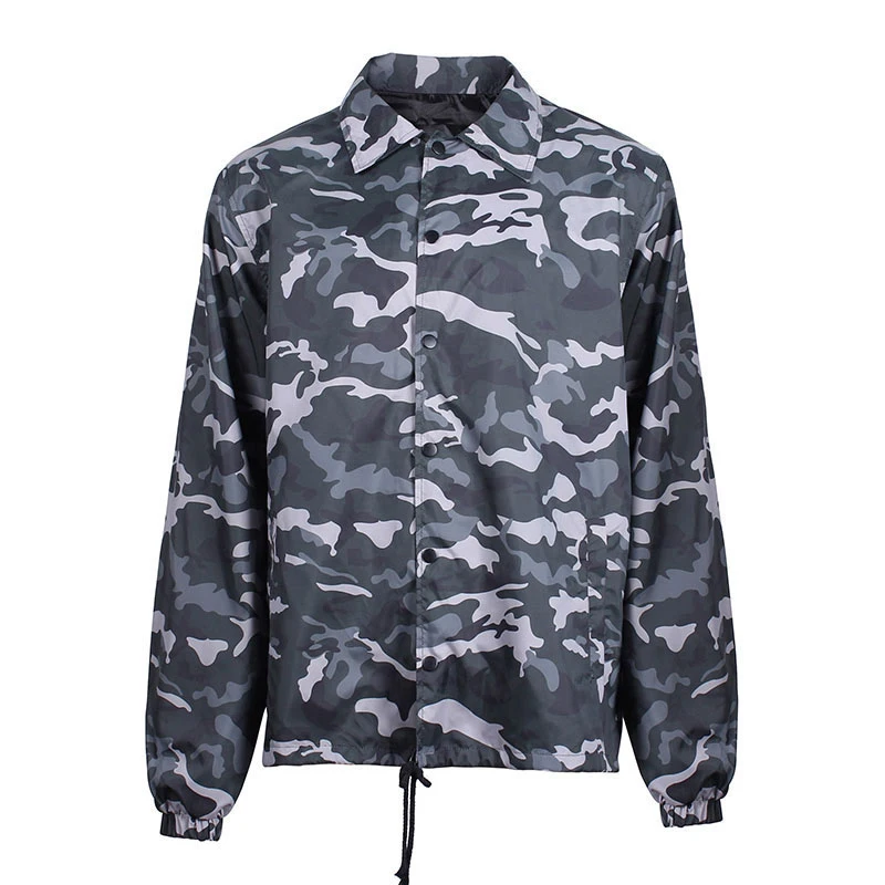 Coaches Jacket with Adjustable Drawstring Hem and Traditional Collar Sports Jackets Custom Logo Camo Nylon Shell Coach JAcket