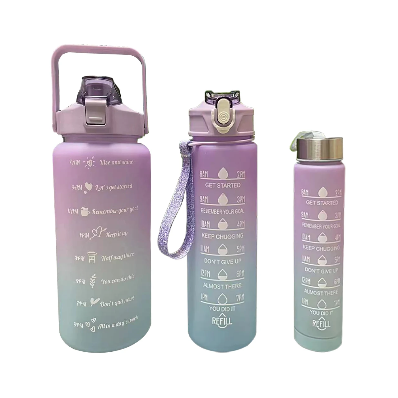 3pcs Botella Agua 2000ml 900ml 300ml water bottle termos Gym Water Bottle Set With Straw