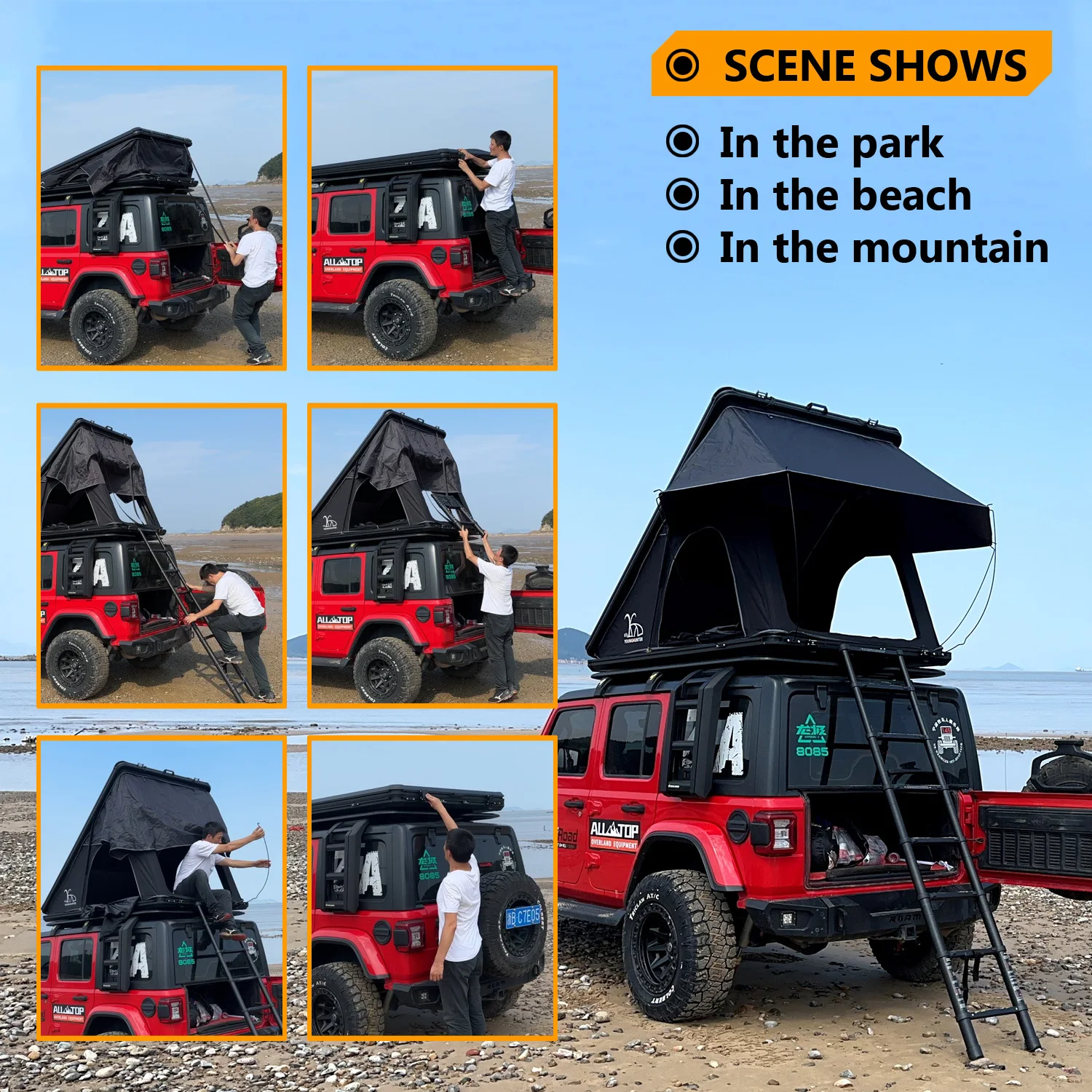 Younghunter Quality overland car multi angle awning pop up aluminum triangular hard top roof top tent