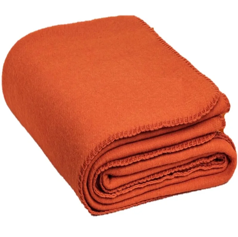 80% Wool Olive Green Blankets with orange Stitching Olive Green Wool Blankets  No Smell and zero lint While Washing