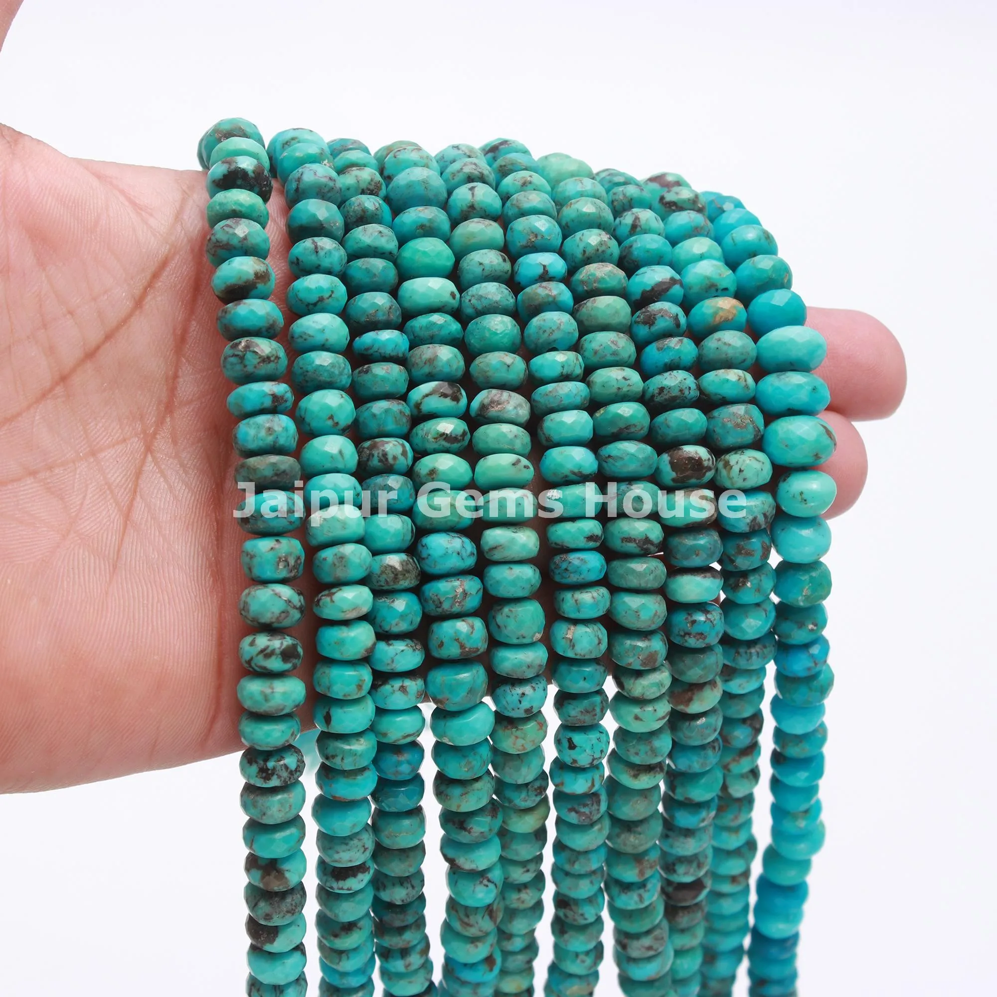 Best Seller Natural Arizona Turquoise Faceted Rondelle Beads 7-8 mm Turquoise Gemstone Beads for DIY Bracelets Necklaces Jewelry