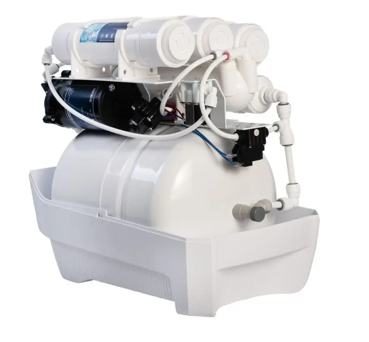 High quality compact reverse osmosis equipment 75 GPD with pump for home, office, kitchen designed in Spain