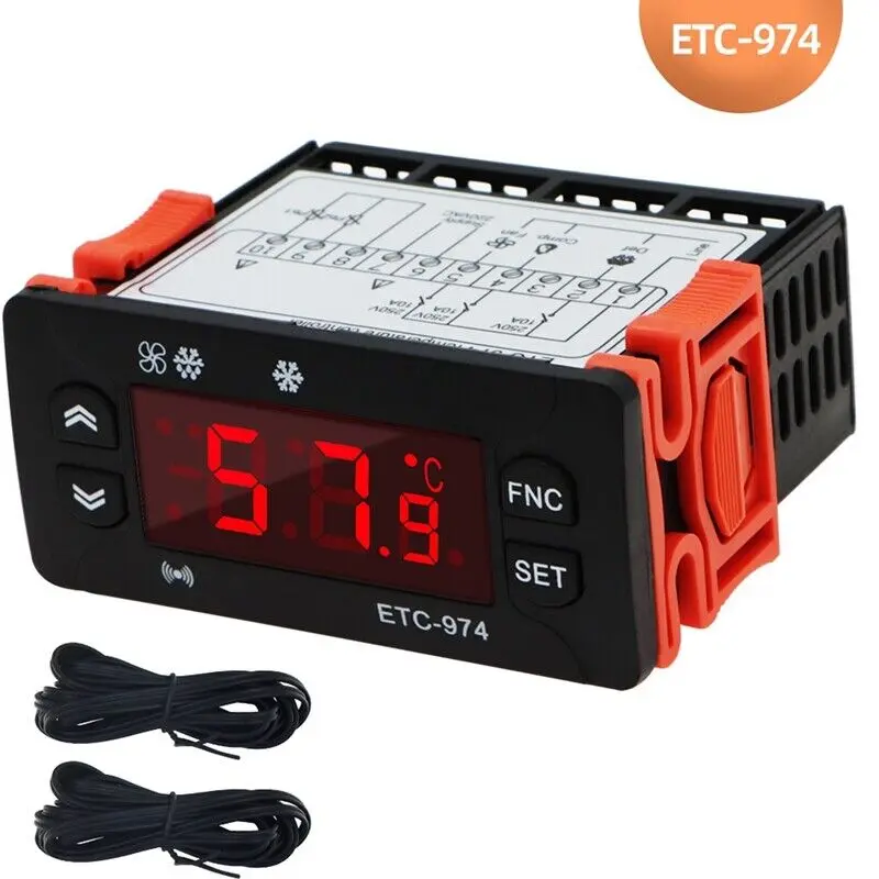 ETC-974 Microcomputer Temperature Controller Refrigerator Thermostat Regulator Thermoregulator NTC Dual Sensor 220V