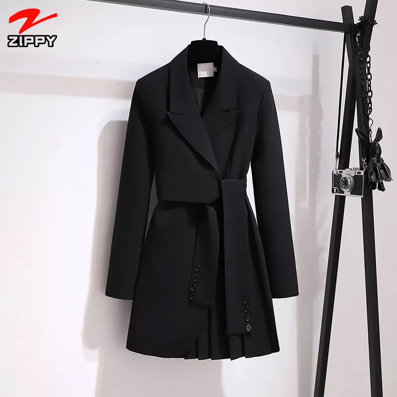 Wholesale Hot Sale Autumn Winter New Design Long Coat Slimming High Waist Lace Up Blazer Dress Fashion Long Suit Dress