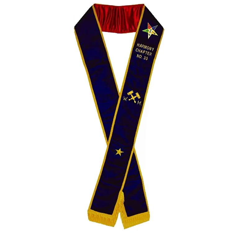 Customized Embroidered and Printed Sash Masonic OES Order Of Eastern Star Satin Velvet Sashes
