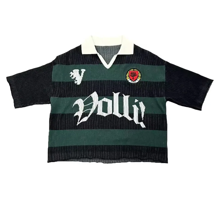 Latest Custom High Quality Men Cotton Knitted Polo Retro Streetwear American Knitting Stripe Football Jersey