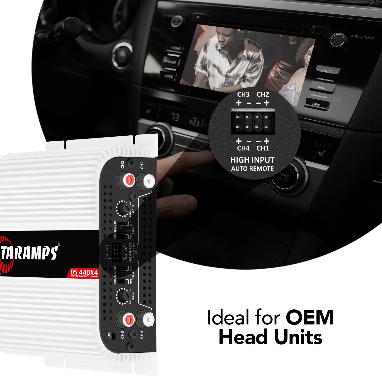 Taramps DS 440x4 440 Watts RMS 4 Channel 2 Ohms Amplifier Multichannel Digital Crossover HPF LPF Pass Bridgedable Car Audio Show