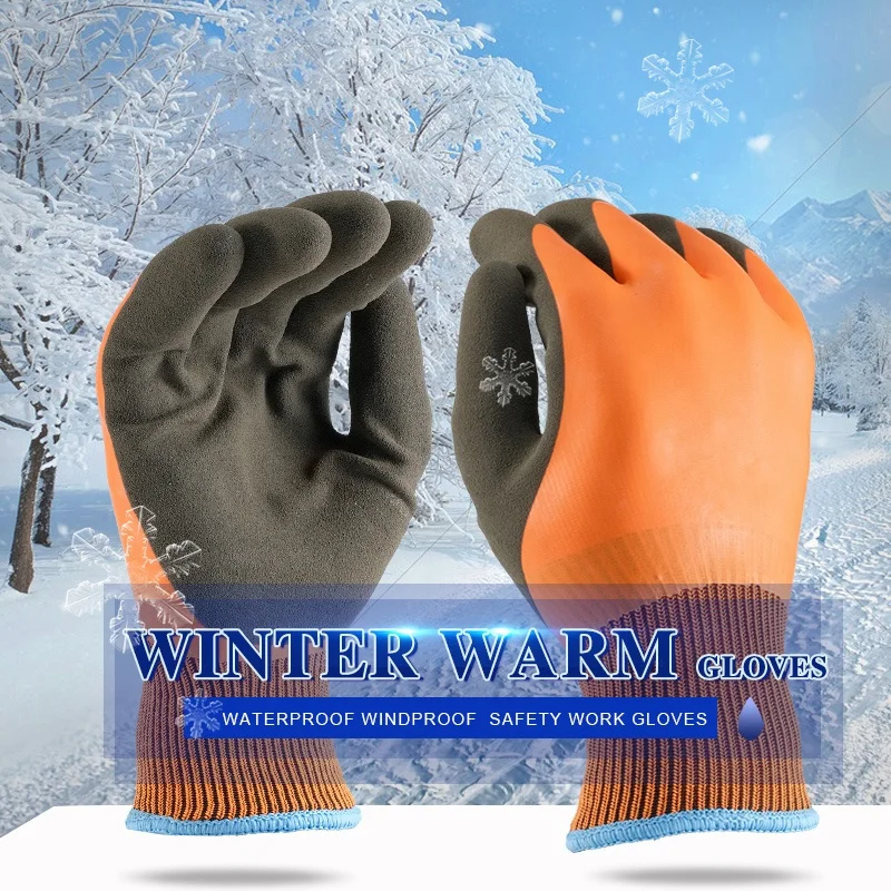 low temperature hand warm Winter warm latex double coated safety winter gloves waterproof thermal gloves work gloves men