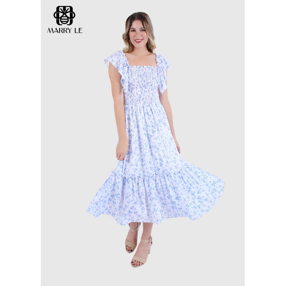 Женское платье-рубашка с цветочным принтом MD571 высококачественное на талии квадратный воротник и рукава оборками