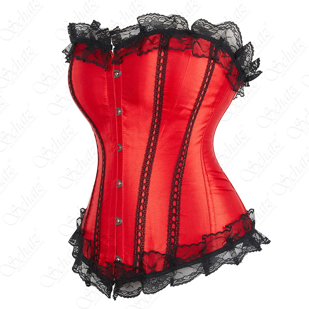 Top Design Satin Corsets Overbust Corset Lace Trimmer Waist Bustier Top Satin Red Basques Corselet Body Shaper