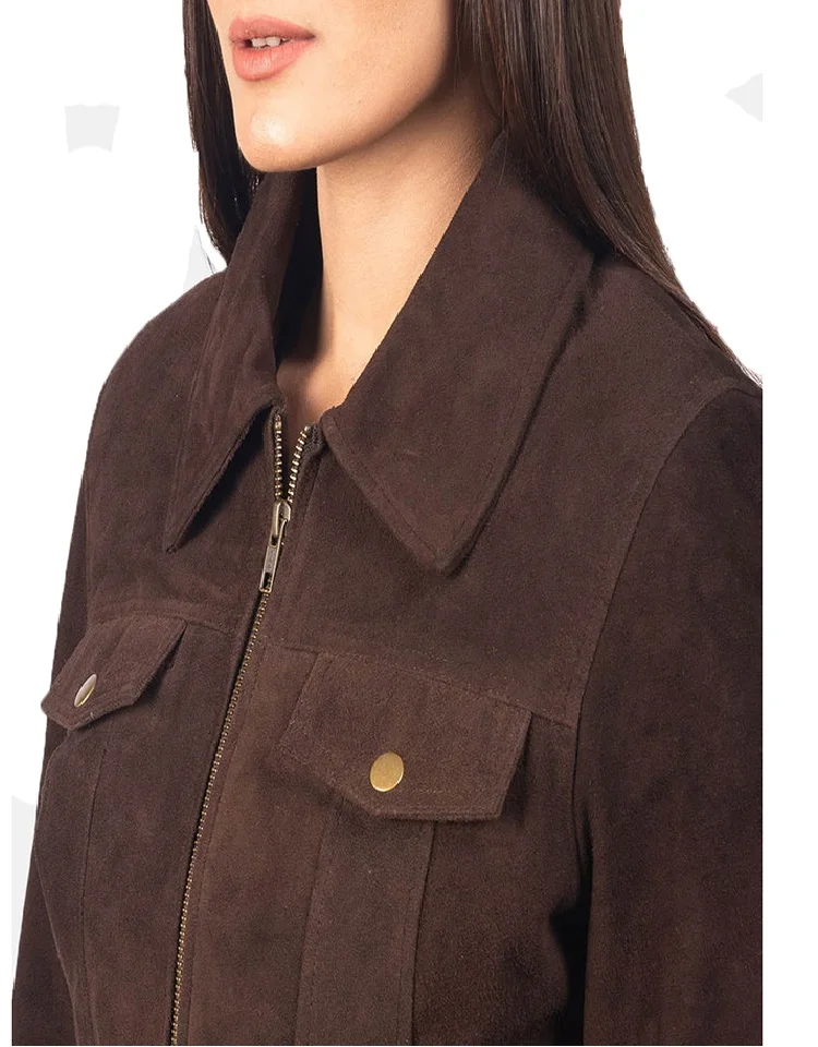 Real Leather Sheepskin Aniline Zipper Cityscape Black Women Biker Jacket with Quilted Viscose Lining and Inside Outside Pockets