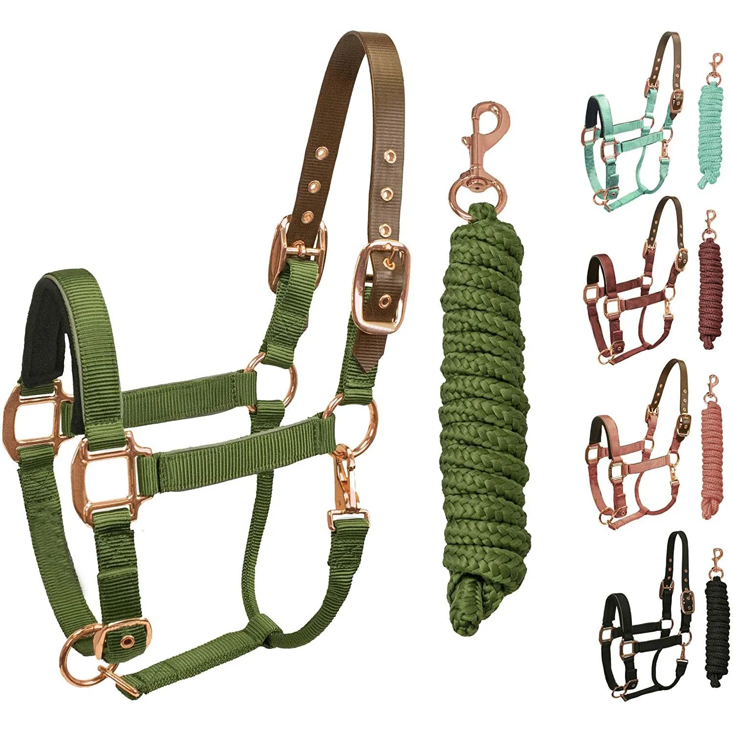 Нейлоновая веревка для лошадей, оборудование для верховой езды, фитинги цвета розового золота, прочная водонепроницаемая веревка с логотипом OEM на заказ