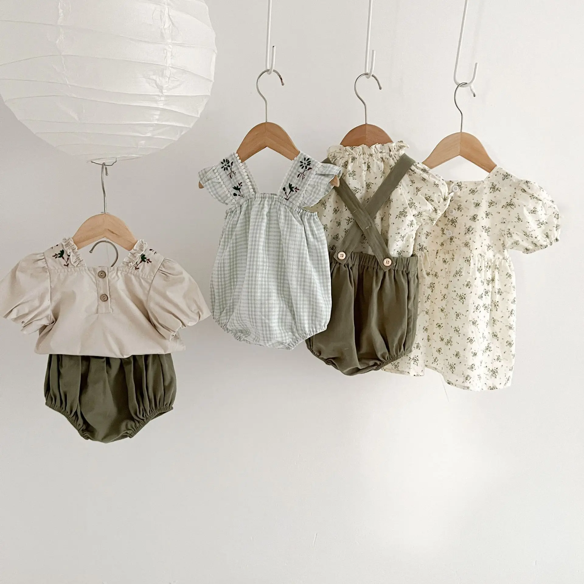 Factory Summer Newborn Baby Boys Girls Linen T-shirt Short Sleeve Floral Printing Baby Dress Overall Romper Baby Clothing Set