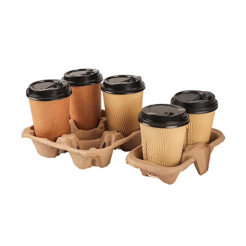Biodegradable Disposable Takeaway Hot Drink 2 Cup Holder Takeout 4 Cup Tray Carrier Coffee Paper Cup Holder