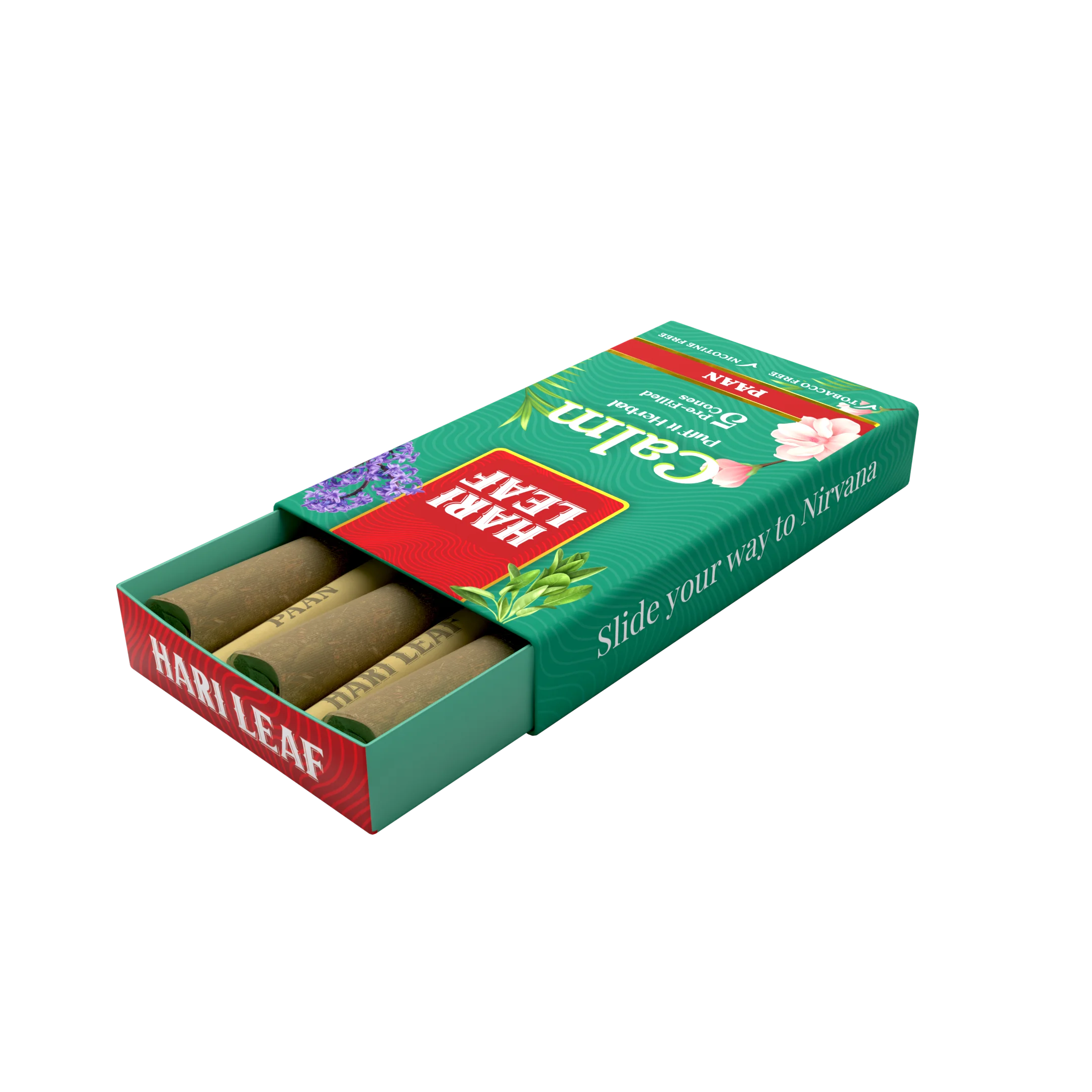 Hari Leaf Calm Blend Paan Pre Filled Cones 5 per Pack Non Tobacco Nicotine Tar Free Easy Throat Accessories